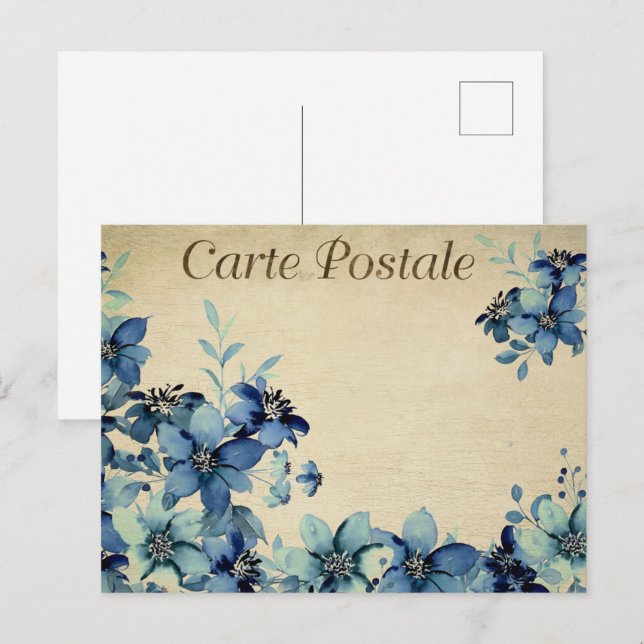 Blue Vintage Flowers Postcard (Front/Back)