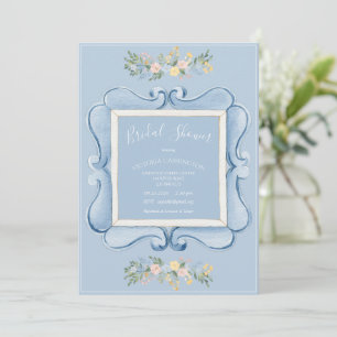 Blue Vintage Frame Floral Elegant Bridal Shower Invitation