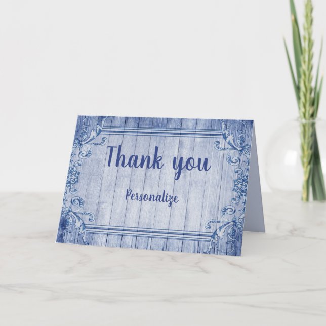 Blue Vintage Frame Thank You  - Personalise Card (Front)