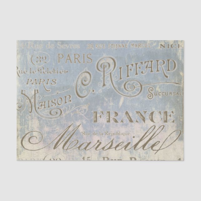 Blue Vintage French City Names Paris Tissue Paper (Front)