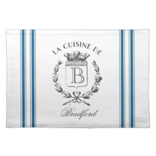 Blue Vintage French Custom Family Crest Placemat