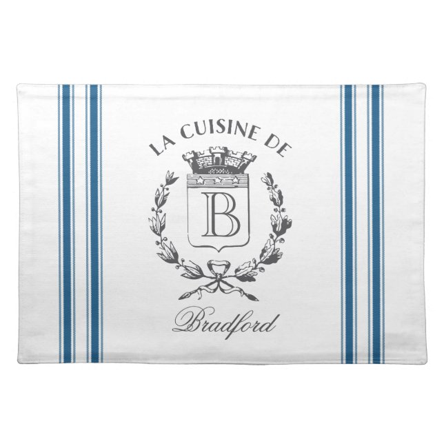 Blue Vintage French Custom Family Crest Placemat (Front)