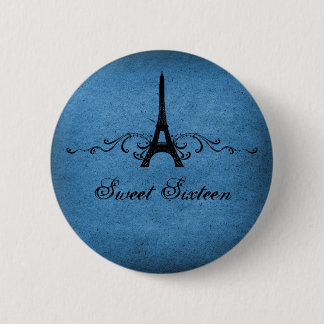Blue Vintage French Flourish Sweet 16 Button