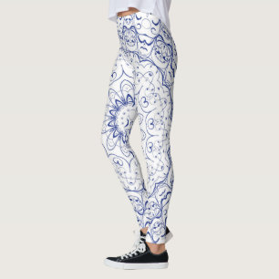 Blue Vintage French Lace Over White Leggings
