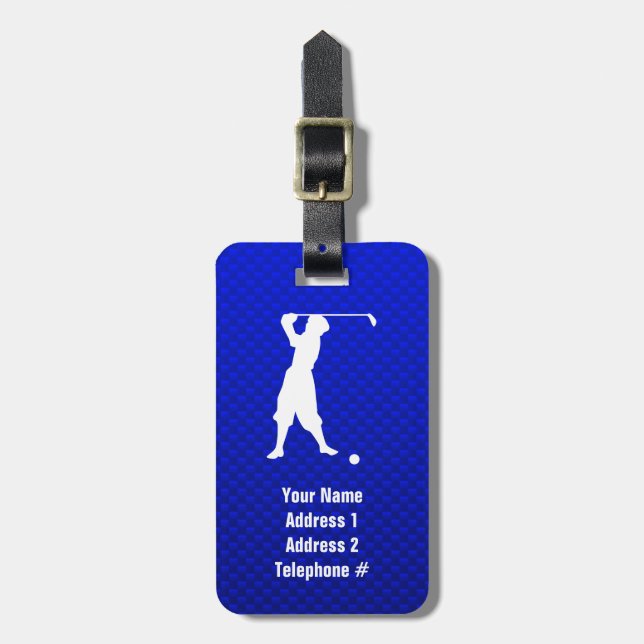 Blue Vintage Golfer Luggage Tag (Front Vertical)