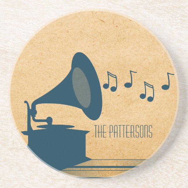 Blue Vintage Gramophone Coaster (Front)