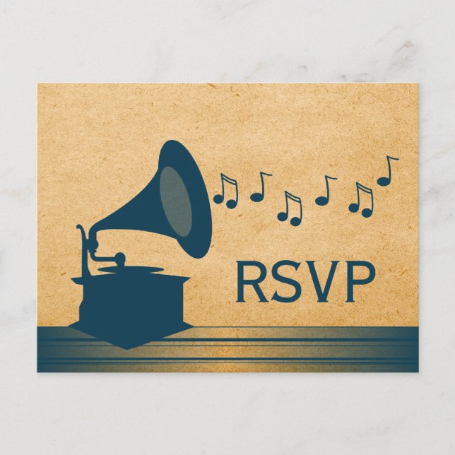 Blue Vintage Gramophone RSVP Postcard (Front)