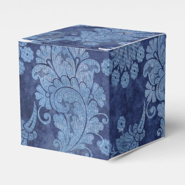 Blue Vintage Grunge Damask Favour Box (Front Side)