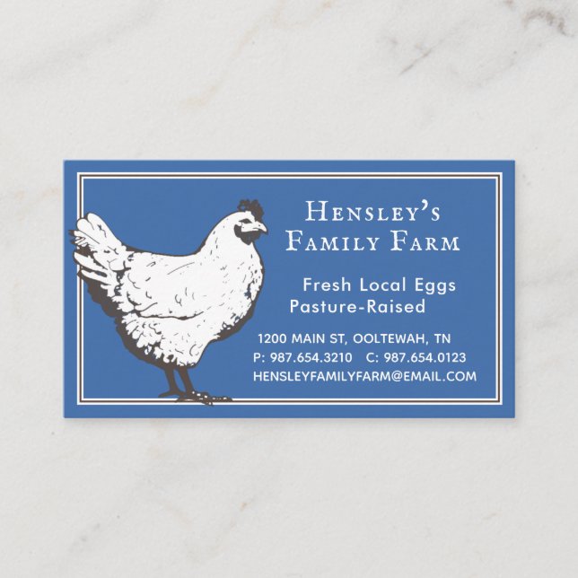 Blue Vintage Hen Egg Seller's Business Card (Front)