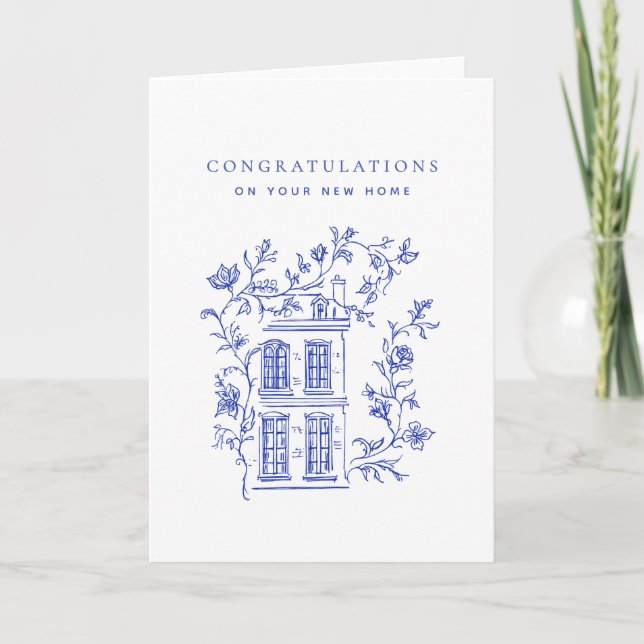 Blue Vintage House New Home Congratulations Card (Front)