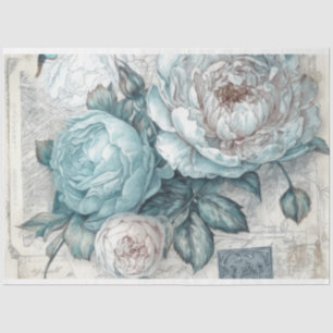 Blue Vintage Inspired Floral Decoupage Tissue Paper