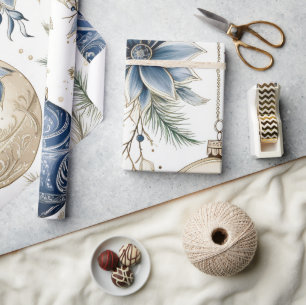 Blue Vintage Inspired Floral Wrapping Paper