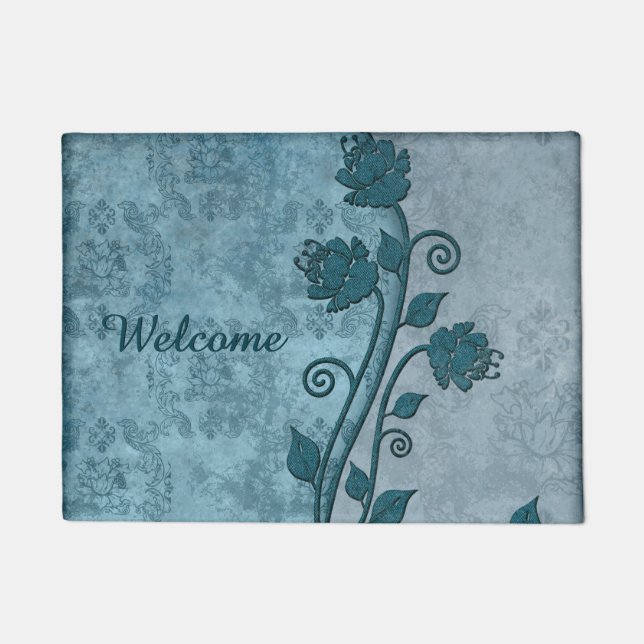 Blue Vintage Inspired Welcome Door Mat (Front)