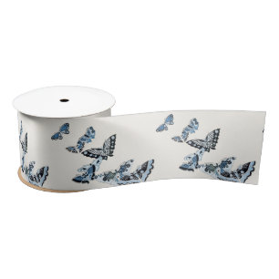 Blue Vintage Japanese Butterfly Satin Ribbon