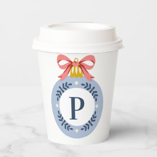 Blue Vintage Monogram Christmas Ornament Paper Cu Cups