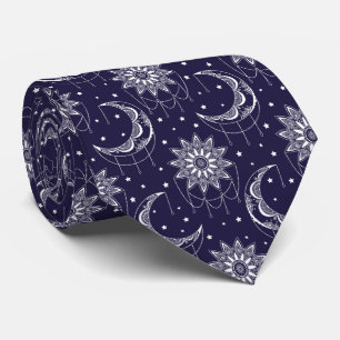 Blue vintage moon ornamental pattern tie