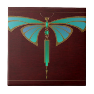 Blue Vintage Nouveau Art Animal Design Ceramic Tile