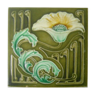 Blue Vintage Nouveau Art Floral Design Ceramic Tile