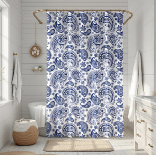 Blue vintage paisley pattern shower curtain