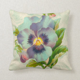 Blue Vintage Pansy Watercolor Cushion