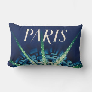 Blue Vintage Paris City French Air Travel Lumbar Cushion