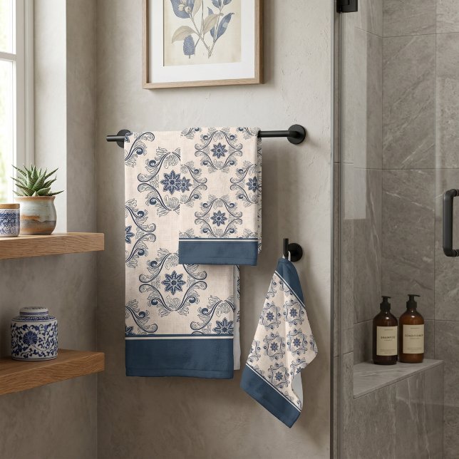 Blue vintage pattern bath towel set (Creator Uploaded)