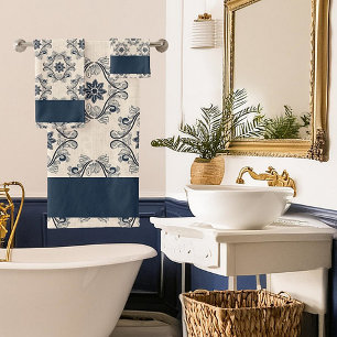 Blue vintage pattern bath towel set