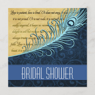 Blue Vintage Peacock Bridal Shower Invitations