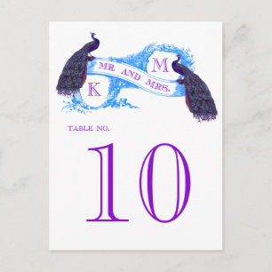 Blue Vintage Peacock Wedding Table Number 8806CE Postcard