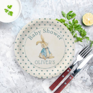 Blue Vintage Peter The Rabbit Boy Baby Shower Paper Plate
