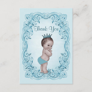 Blue Vintage Prince Baby Shower Thank You Card