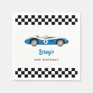 Blue Vintage Race Car Boy 2nd Birthday Party Napkin