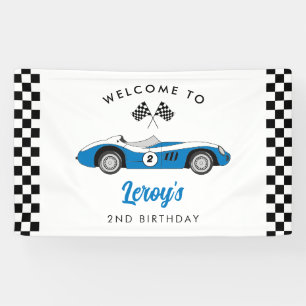 Blue Vintage Race Car Boy 2nd Birthday Welcome Banner