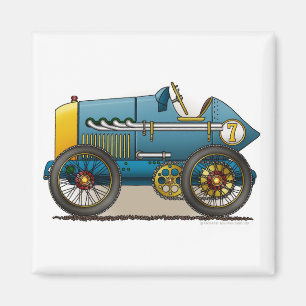 Blue Vintage Race Car Magnets