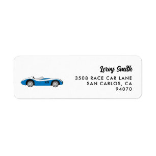 Blue Vintage Race Car Return Address Return Address Label