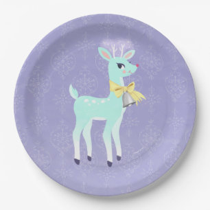 Blue Vintage Reindeer lavender Paper Plate