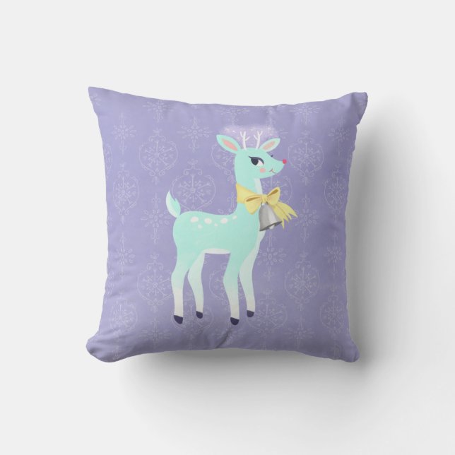 Blue Vintage Reindeer Lavender Throw Pillow (Front)