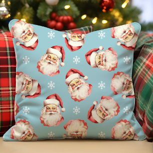 Blue Vintage Retro Santa Claus Christmas Cushion