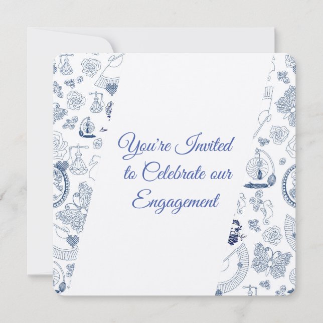 Blue Vintage Romance Engagement Invitation (Front)