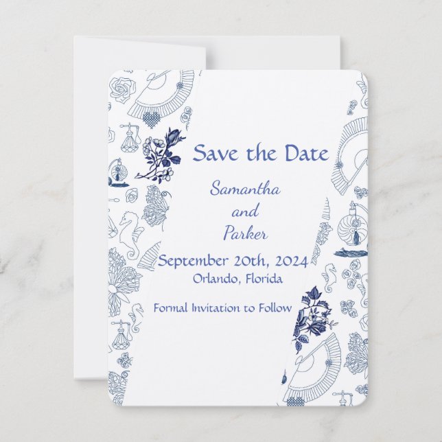 Blue Vintage Romance RSVP Card (Front)