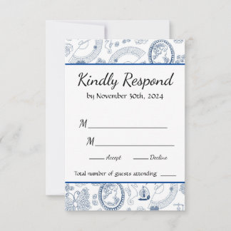 Blue Vintage Romance RSVP Card