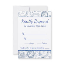 Blue Vintage Romance RSVP Card