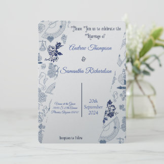 Blue Vintage Romance Wedding Invitations