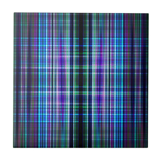 Blue vintage rough stripes pattern ceramic tile (Front)