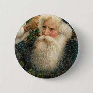 Blue Vintage Santa Claus and Snowflakes 6 Cm Round Badge