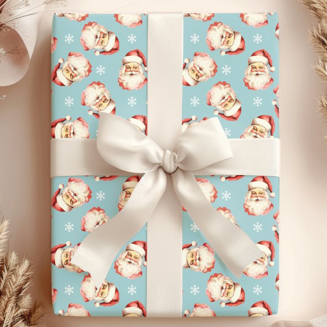 Blue Vintage Santa Claus Face Watercolor Wrapping Paper (Creator Uploaded)
