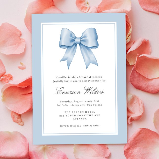 Blue Vintage Satin Bow Baby Boy Shower Invitation (Creator Uploaded)