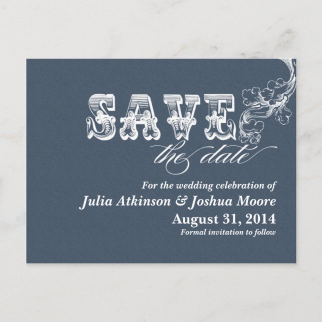 blue vintage save the date postcards (Front)