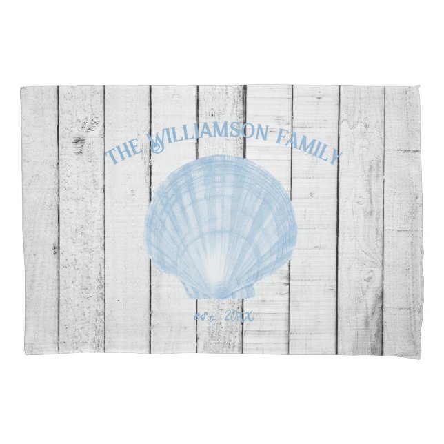 Blue Vintage Scallop Shell Pillow Case (Front)