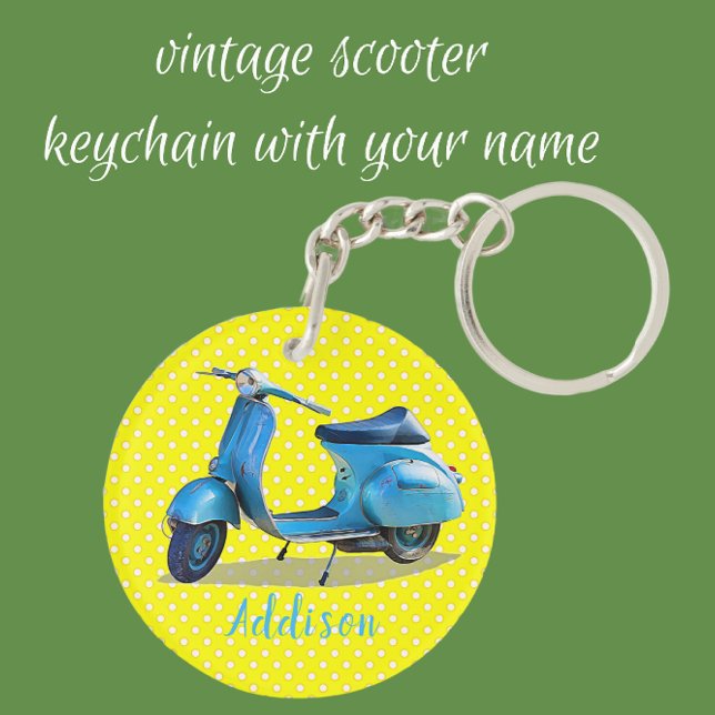 Blue Vintage Scooter on Yellow Background Key Ring (Creator Uploaded)